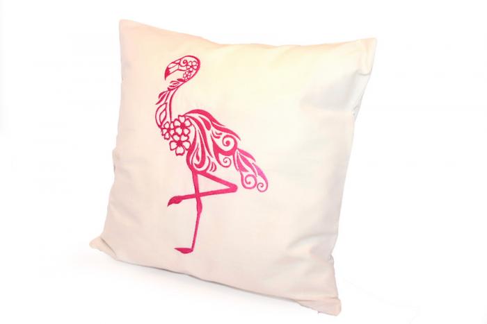 Kissenhülle Flamingo bestickt Baumwolle Farbauswahl Größenauswahl