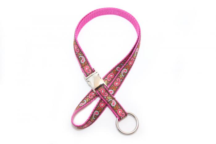 Schlüsselband Paisley pink braun Webband 15 mm breit