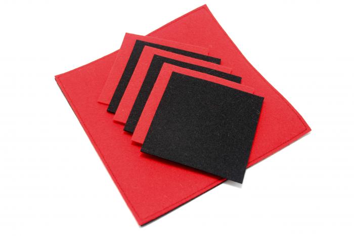 7 tlg. Untersetzer Set aus Wollfilz in schwarz rot